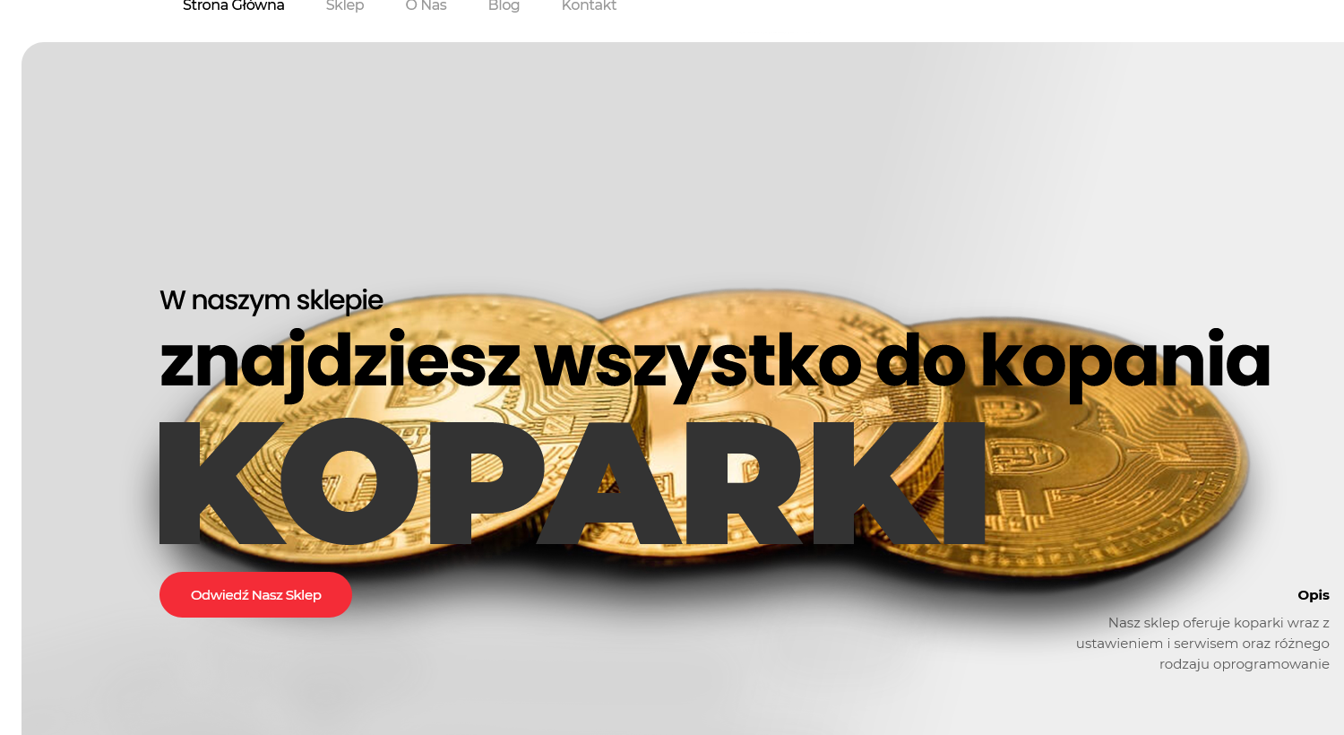 Baner główny sklepu WooCommerce ze sprzętem do kopania kryptowalut
