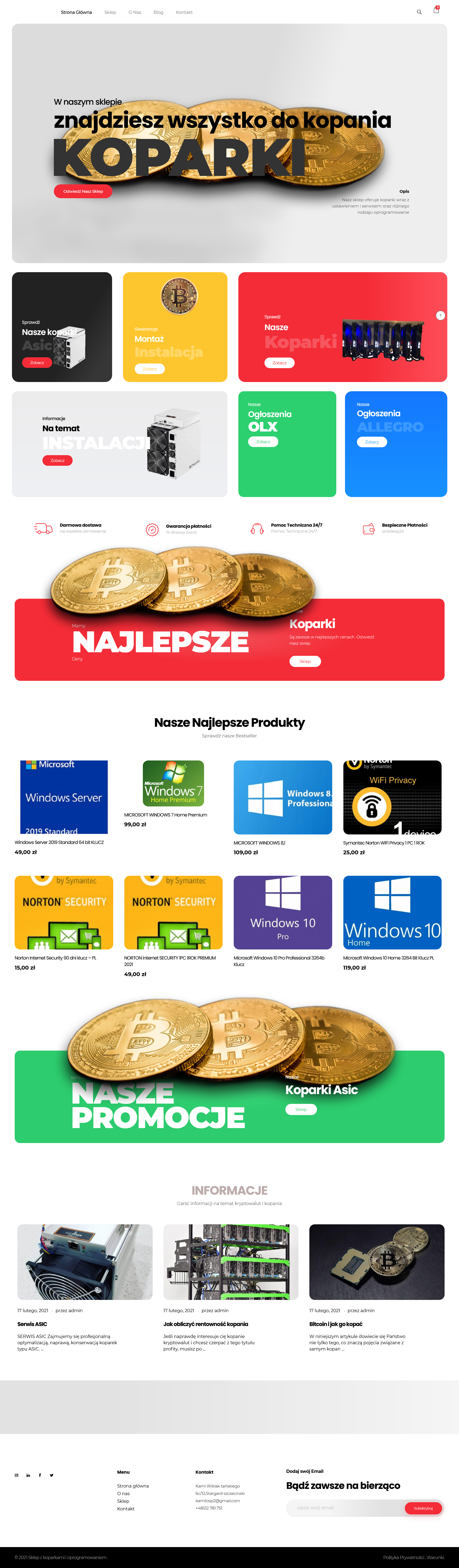 Pełna strona główna sklepu WooCommerce ze sprzętem do kopania kryptowalut