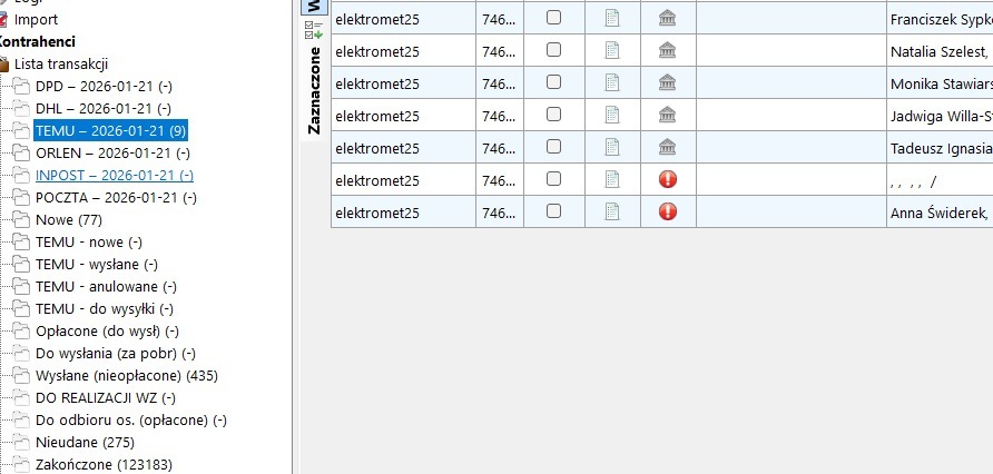 Sekcja zamówień TEMU w EasyUploader