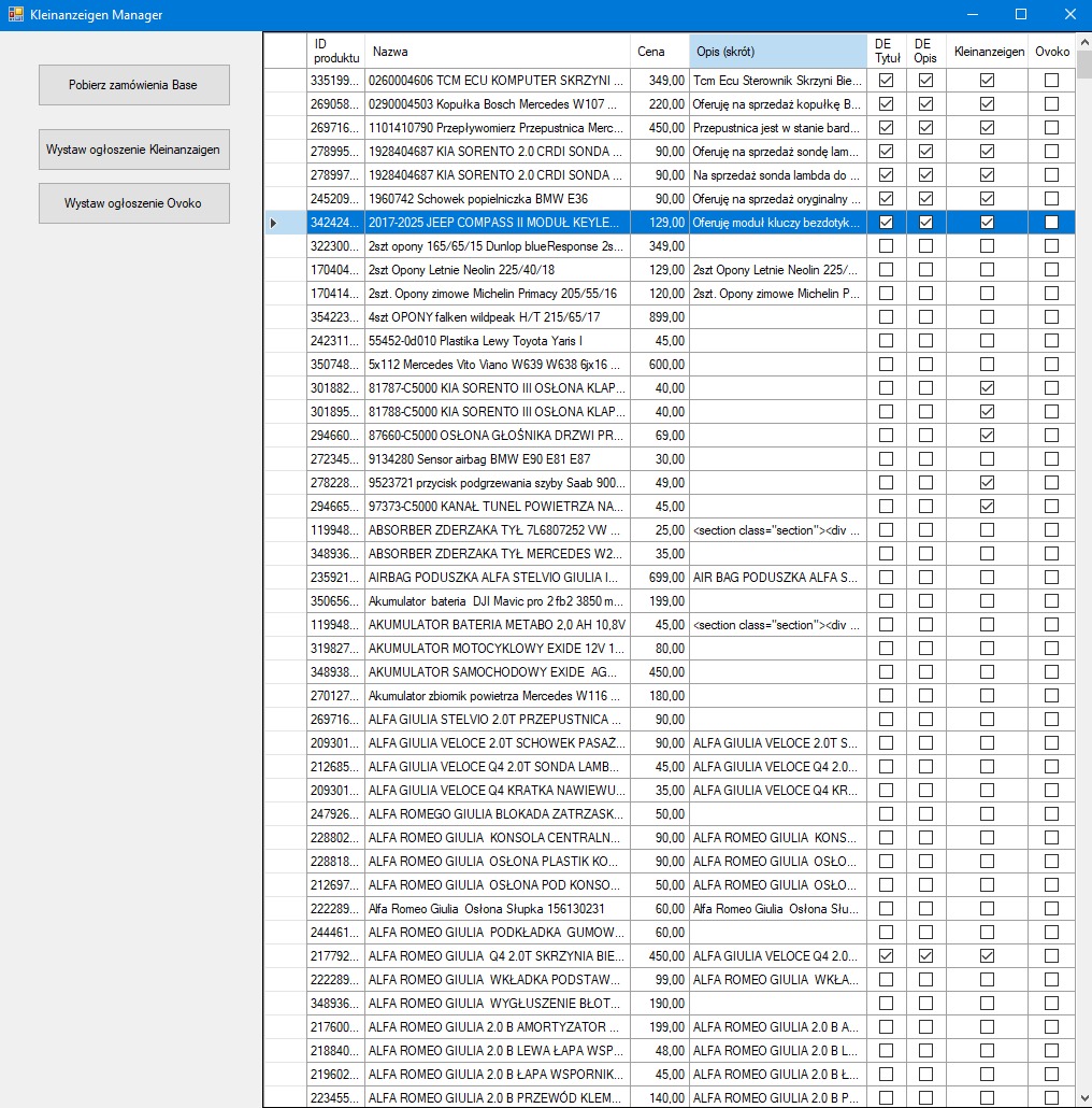Aplikacja desktopowa w C# do automatyzacji ofert Kleinanzeigen